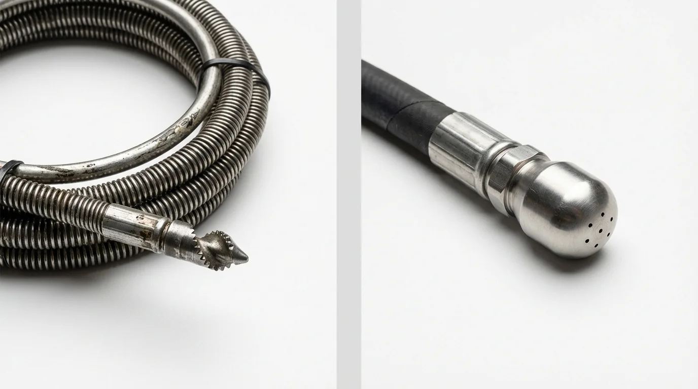 Drain snake cable and hydro jetting nozzle used for drain cleaning in Delray Beach, FL